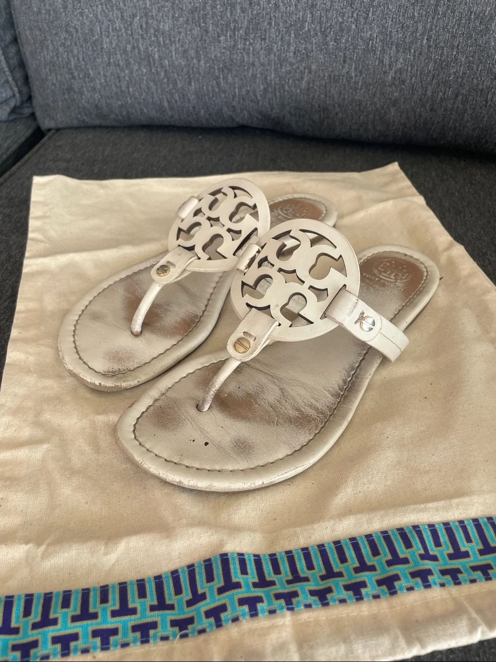Tory Burch Miller White leather flats sandals slides US 7
